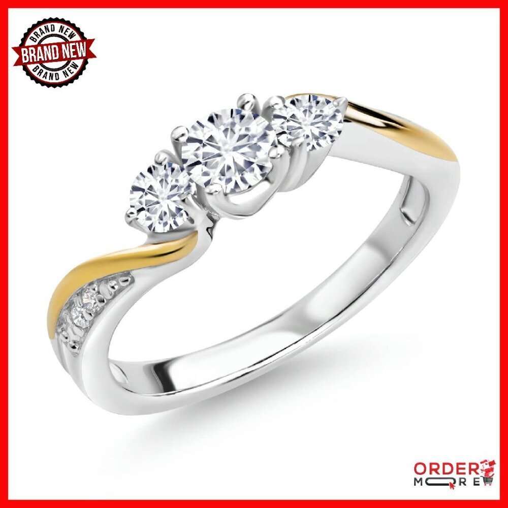 Lab Grown Diamond 3-Stone Engagement Ring 0.50 CTTW Sterling Silver 10K Gold